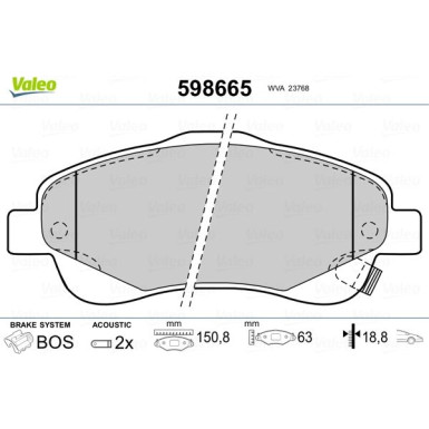 Valeo | Bremsbelagsatz, Scheibenbremse | 598665