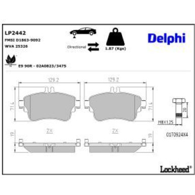 Delphi Bremsbelagsatz, Scheibenbremse LP2442