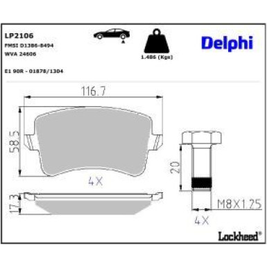 Delphi Bremsbelagsatz, Scheibenbremse LP2106 Delphi Bremsbelagsatz, Scheibenbremse LP2106