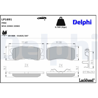 Delphi | Bremsbelagsatz, Scheibenbremse | LP1691
