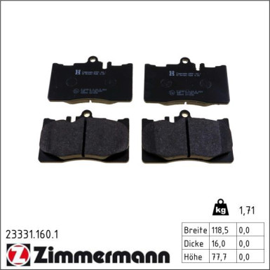 Zimmermann Bremsbelagsatz, Scheibenbremse 23331.160.1