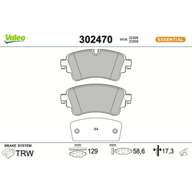 Valeo Bremsbelagsatz, Scheibenbremse ESSENTIAL 302470