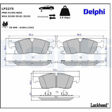 Delphi | Bremsbelagsatz, Scheibenbremse | LP2275