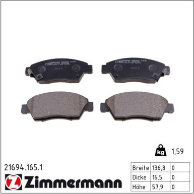 Zimmermann Bremsbelagsatz, Scheibenbremse 21694.165.1