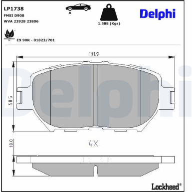 Delphi | Bremsbelagsatz, Scheibenbremse | LP1738