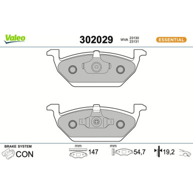 Valeo Bremsbelagsatz, Scheibenbremse ESSENTIAL 302029