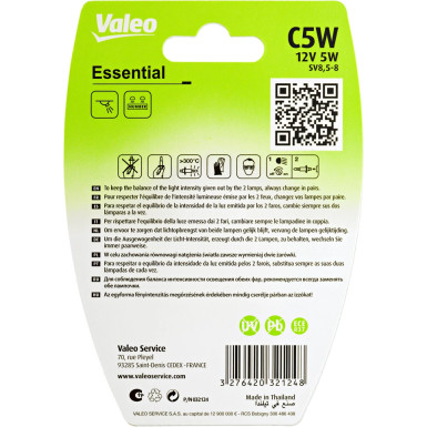 Valeo | Glühlampe, Einstiegleuchte | 032124