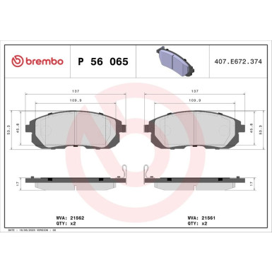 Brembo Bremsbelagsatz, Scheibenbremse PRIME LINE P 56 065