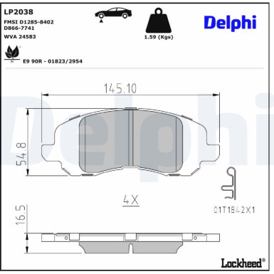 Delphi | Bremsbelagsatz, Scheibenbremse | LP2038