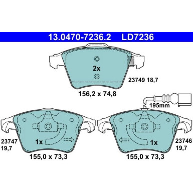 Bremsbelagsatz, Scheibenbremse ATE Ceramic 13.0470-7236.2 Bremsbelagsatz, Scheibenbremse ATE Ceramic 13.0470-7236.2