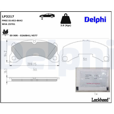 Delphi | Bremsbelagsatz, Scheibenbremse | LP3217