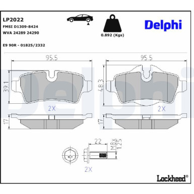 Delphi | Bremsbelagsatz, Scheibenbremse | LP2022