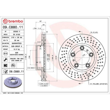 Brembo Bremsscheibe PRIME LINE - UV Coated 09.C880.11