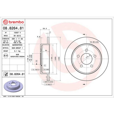 Brembo Bremsscheibe PRIME LINE - UV Coated 08.8264.81