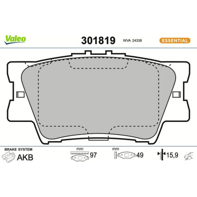 Valeo | Bremsbelagsatz, Scheibenbremse | 301819 Valeo | Bremsbelagsatz, Scheibenbremse | 301819