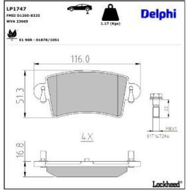 Delphi Bremsbelagsatz, Scheibenbremse LP1747