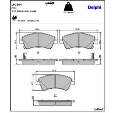 Delphi Bremsbelagsatz, Scheibenbremse LP2104