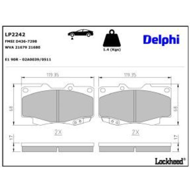 Delphi Bremsbelagsatz, Scheibenbremse LP2242