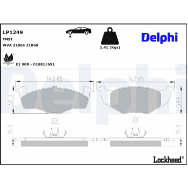 Delphi | Bremsbelagsatz, Scheibenbremse | LP1249