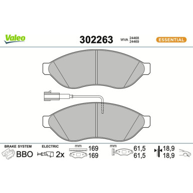 Valeo Bremsbelagsatz, Scheibenbremse ESSENTIAL 302263