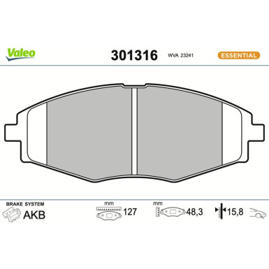 Valeo | Bremsbelagsatz, Scheibenbremse | 301316