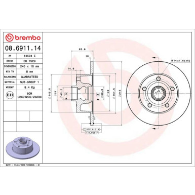 Brembo Bremsscheibe PRIME LINE 08.6911.14