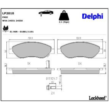 Delphi Bremsbelagsatz, Scheibenbremse LP2010