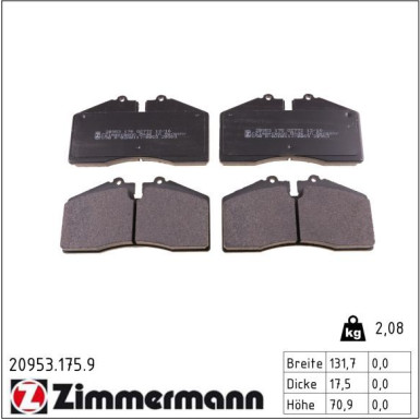Zimmermann Bremsbelagsatz, Scheibenbremse pb:z 20953.175.9