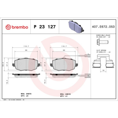 Brembo Bremsbelagsatz, Scheibenbremse PRIME LINE P 23 127