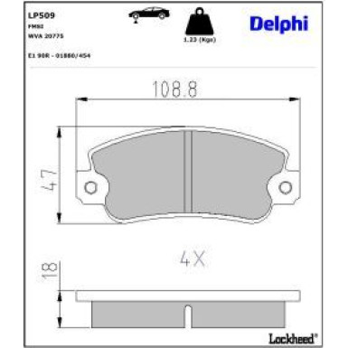 Delphi Bremsbelagsatz, Scheibenbremse LP509