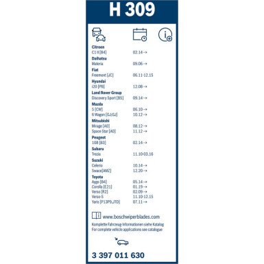 BOSCH | Wischblatt | Scheibenwischer vorne + hinten | H 309 + AF 601