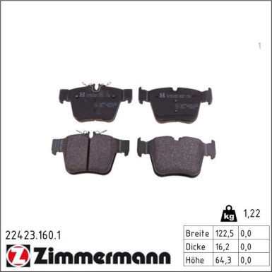 Zimmermann Bremsbelagsatz, Scheibenbremse 22423.160.1