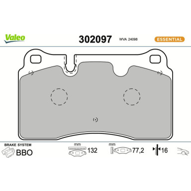 Valeo Bremsbelagsatz, Scheibenbremse ESSENTIAL 302097