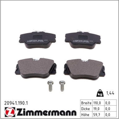 Zimmermann Bremsbelagsatz, Scheibenbremse 20941.190.1