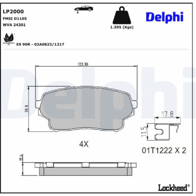 Delphi | Bremsbelagsatz, Scheibenbremse | LP2000