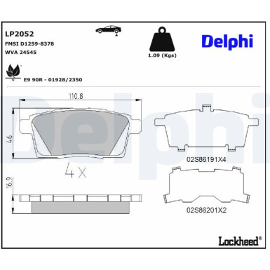 Delphi | Bremsbelagsatz, Scheibenbremse | LP2052 Delphi | Bremsbelagsatz, Scheibenbremse | LP2052