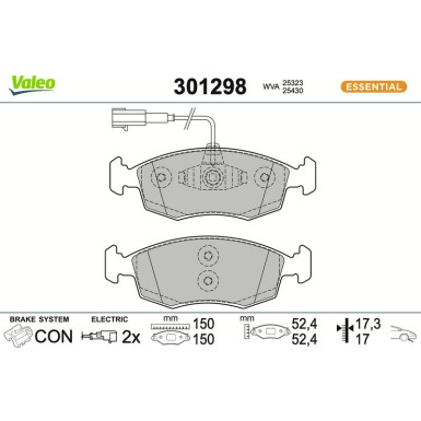 Valeo Bremsbelagsatz, Scheibenbremse ESSENTIAL 301298