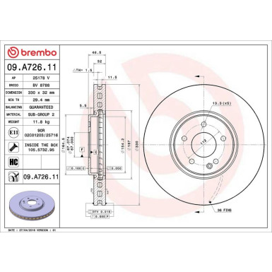 Brembo Bremsscheibe PRIME LINE - UV Coated 09.A726.11