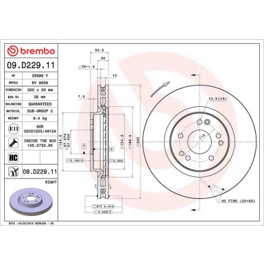 09.D229.11 Bremsscheibe PRIME LINE - UV Coated