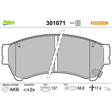 Valeo Bremsbelagsatz, Scheibenbremse ESSENTIAL 301071