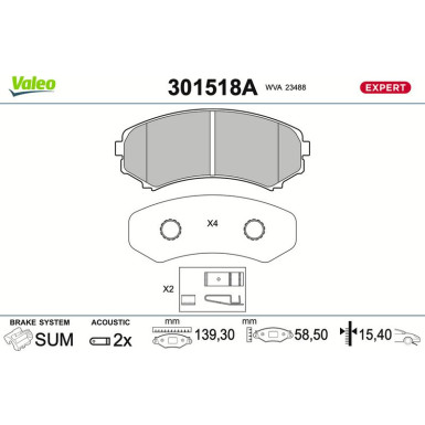 Valeo | Bremsbelagsatz, Scheibenbremse | 301518A