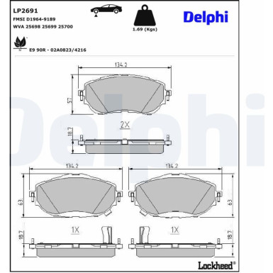 Delphi | Bremsbelagsatz, Scheibenbremse | LP2691