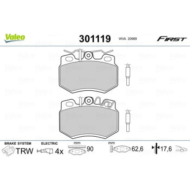 Valeo | Bremsbelagsatz, Scheibenbremse | 301119