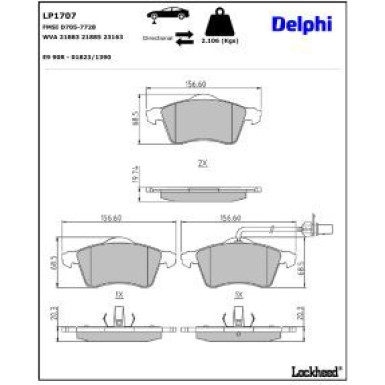 Delphi Bremsbelagsatz, Scheibenbremse LP1707 Delphi Bremsbelagsatz, Scheibenbremse LP1707