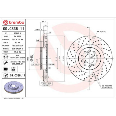 09.C338.11 Bremsscheibe PRIME LINE - UV Coated