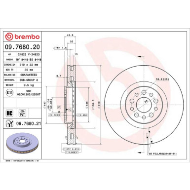 09.7680.21 Bremsscheibe PRIME LINE - UV Coated