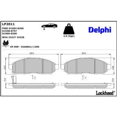 Delphi Bremsbelagsatz, Scheibenbremse LP2011