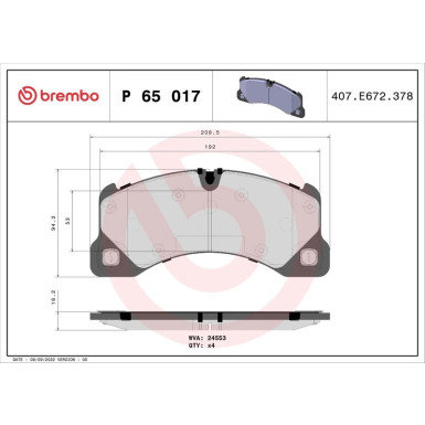 Brembo Bremsbelagsatz, Scheibenbremse PRIME LINE P 65 017 Brembo Bremsbelagsatz, Scheibenbremse PRIME LINE P 65 017