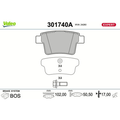 Valeo Bremsbelagsatz, Scheibenbremse EXPERT 301740A