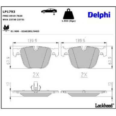 Delphi Bremsbelagsatz, Scheibenbremse LP1793